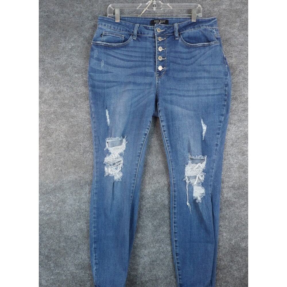 Judy Blue High Rise Button Fly Distressed Skinny Jeans Size 18W Style JB88477